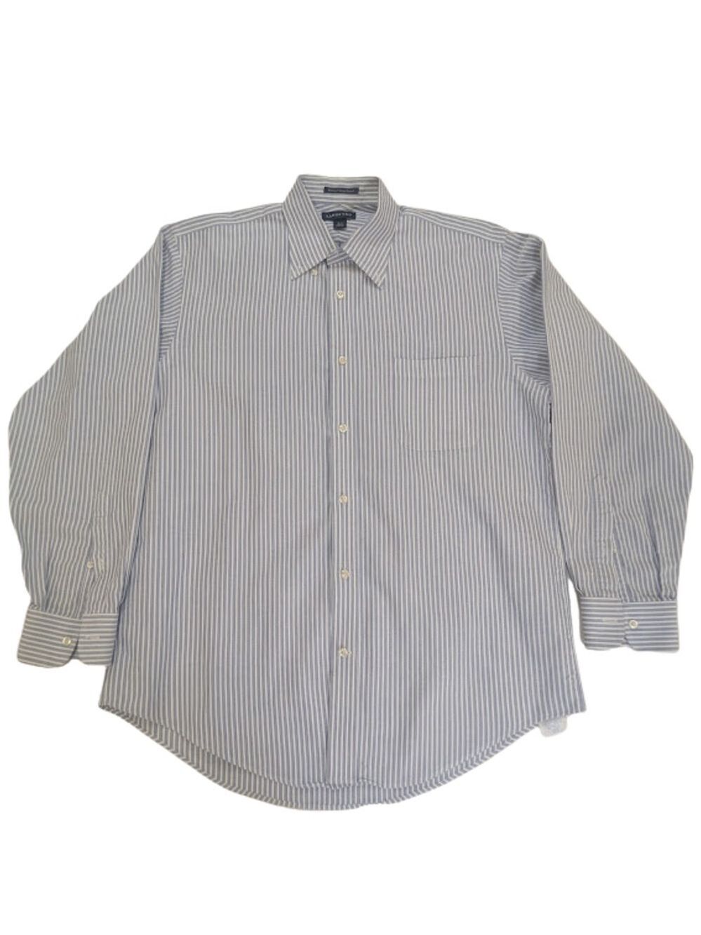 Lands’ End Men's Supima Striped Button Down Shirt Blue White Old Money 16-33